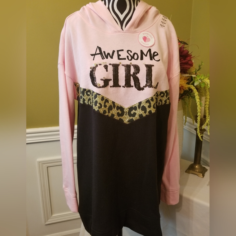 NEW Justice Fashion Girls Plus Size 14-16 Pink Cheetah Awesome Girl Hood…
